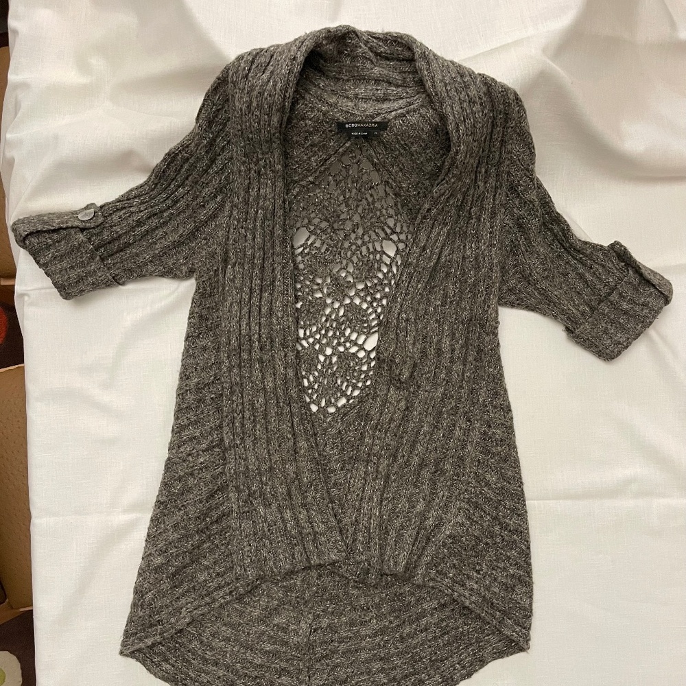 BCBG Maxazria Sweater Unique Cut-out Back Design and Longer Style Line